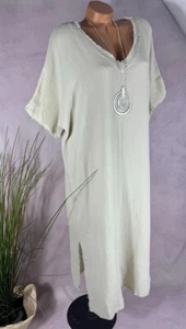 langes KLEID Vneck Tunika Musselin crinkle Italy BEIGE 40 42 44 - Bild 1 von 6