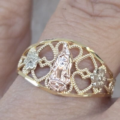 solid 14k gold virgin Mary guadalupe Ring Size 6 7 8 9 10  - Image 1 of 4
