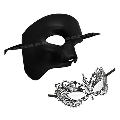 Prom Party Couple Plastic Black Metal Phantom Venetian Men/Women Masquerade Mask - Image 1 of 3