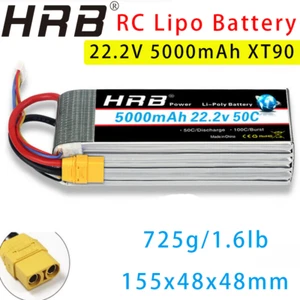 HRB 6S 22.2V 5000mah 50C 100C Lipo Battery XT90 Plug Soft Case for Heli Drone - Picture 1 of 4