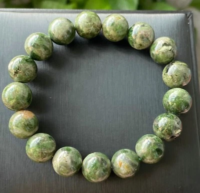 12mm Natural Green Diopside Quartz Crystal Gemstone Beads Bracelet 1129 - Image 1 of 4