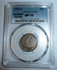 US Coin TWENTY CENT Piece 1875 S Slabbed PCGS VF 25 Variety BF-13 Brenner Collec - Picture 1 of 2