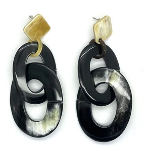 camilieri Horn Büffelhorn Ohrringe Ohrhänger Ohrstecker beige braun schwarz NEU - Bild 1 von 2