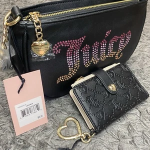 Juicy Couture Geldbörse + Kartenbörse Lot schwarz Glitzer Schultertasche Lakritz Neu mit Etikett - Bild 1 von 24