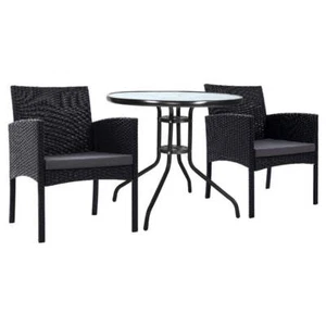 Gardeon 3PC Bistro Set Outdoor Furniture Rattan Table Chairs Cushion Patio Garde - Picture 1 of 13