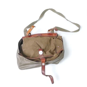 Vintage Swiss Army Bread Bag Shoulder Bag Satchel Military Leather Straps Canvas - Picture 1 of 5