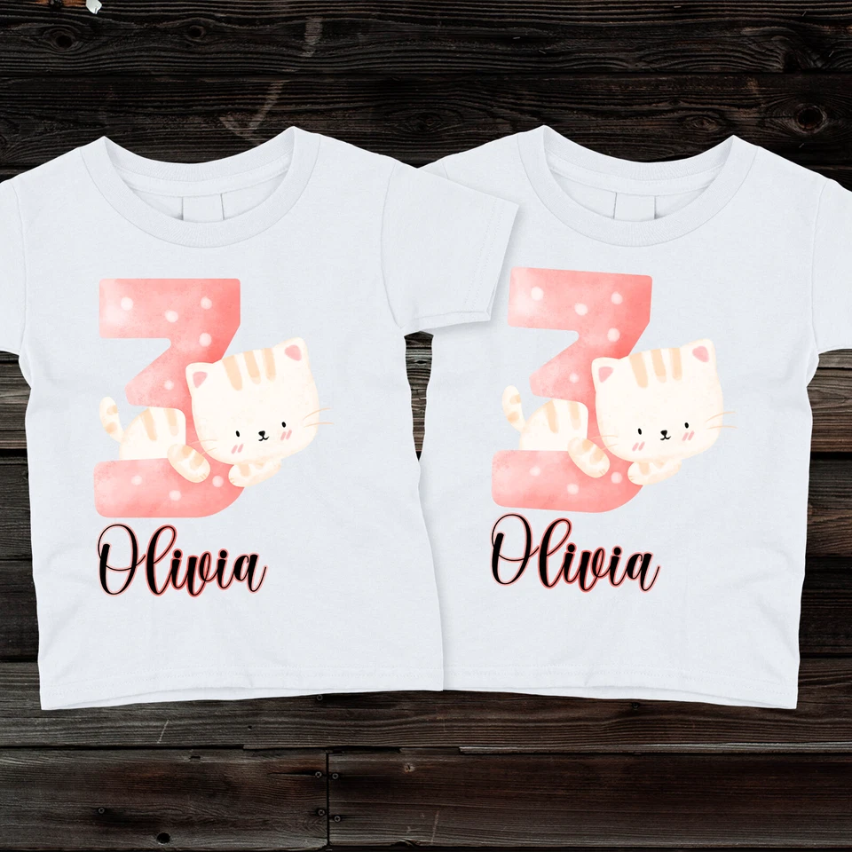 Camiseta de cumpleaños personalizada número de gatos para niños, niñas y niños pequeños #2 Foto 1 de 1