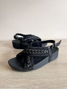 Fitflop Black Platform Criss Cross Straps Slingback Sandals Womens Size 7