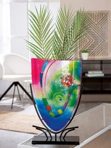 59285 Jarrón facial GlasArt ovalado Cool azul rosa altura 49 cm ancho 30 cm profundidad 11 cm - Imagen 1 de 3