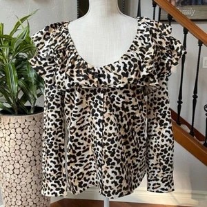 Something Navy Shirts Damen XL Bailey Rüschen Top mit Leopardenmuster Neu mit Etikett - Bild 1 von 9