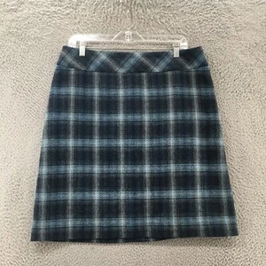 Talbots Plaid A-Line Skirt Womens 14P Petite Blue Tweed Back Zip Y2K Casual - Picture 1 of 9