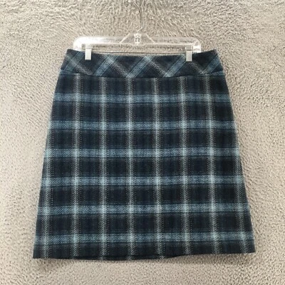 Talbots Plaid A-Line Skirt Womens 14P Petite Blue Tweed Back Zip Y2K Casual - Image 1 of 4