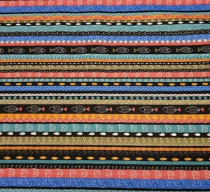 Fish Fest BTY Crystal Designs P&B Textiles Small Stripe Teal Blue Rust Black - Picture 1 of 3