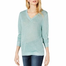 INC NEW Women's Metallic See-thru V-Neck Sweater Top TEDO
