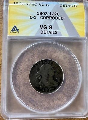 1803 Half Cent ANACS VG8 details C-1 - Image 1 of 4