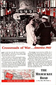 Union Station Chicago The Milwaukee Road Railroad WW2 Print Ad 1943 War Print Ad - Picture 1 of 1