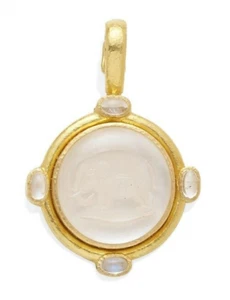 Elizabeth Locke 19k Gold Venetian Glass and Moonstone Intaglio Elephant Pendant - Picture 1 of 1