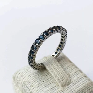 2Ct Full-Eternity Round Sapphire Lab Created Diamond 925 Silver Christmas Band - Picture 1 of 8