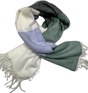 J. Envoltura de bufanda Crew grande de gran tamaño con bloques de color 77" x 25" marfil/azul marino/verde menta - Imagen 1 de 3