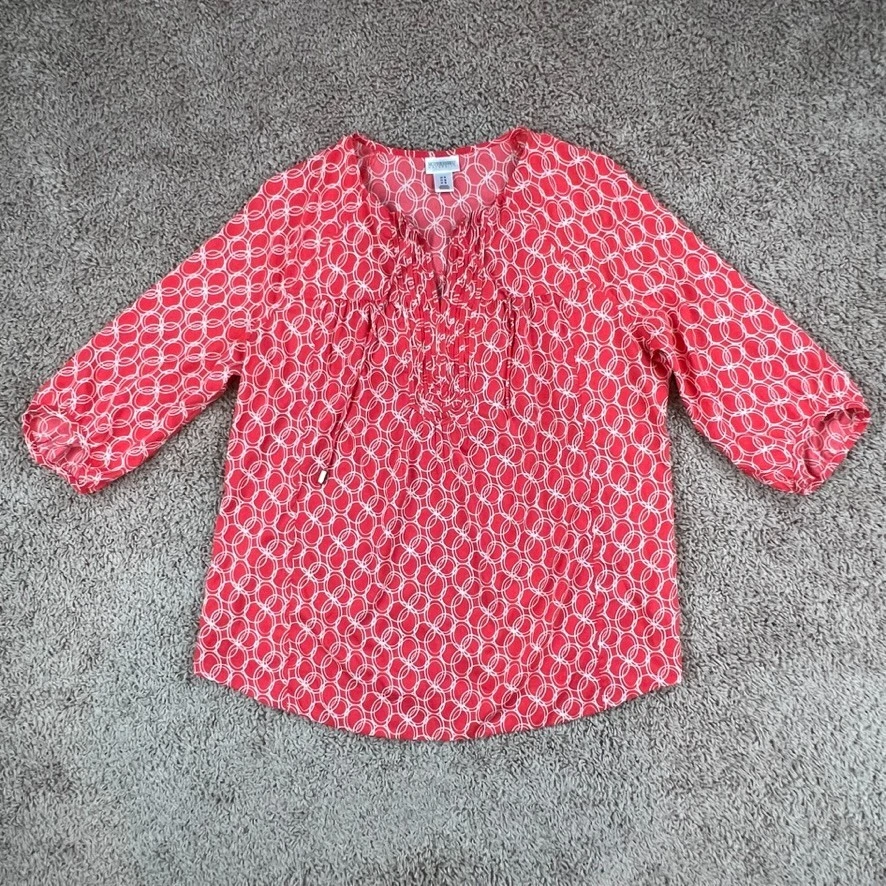 MOTHERHOOD MATERNITY Womens Coral Boho Tunic Top M Notch V-Neck Balloon Sleeve - Image 1 of 4