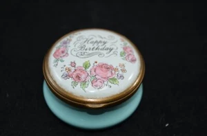 BILSTON & BATTERSEA EMAILLE BOX - HAPPY BIRTHDAY - ROSEN - Bild 1 von 5