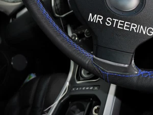 PASST ZU VAUXHALL VIVARO BUSINESS LEDERLENKRADBEZUG R BLAU DOPPELNAHT - Bild 1 von 3