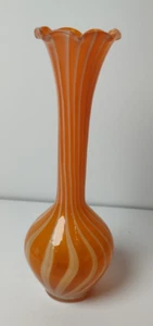 Vintage Orange & White Swirl Striped Glass Bud Vase Ruffled top edge - Picture 1 of 5