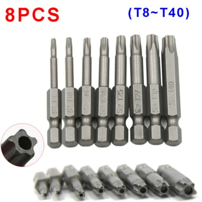 8x Five Star Point Security Screwdriver Bits Set T8-T40 2-Inch Length S2 Steel - Image 1 of 4