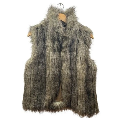 Jack Faux Fur Vest Womens Large Brown Gray Shaggy Boho Festival Chic Layering - Image 1 of 4