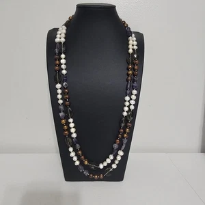 Vintage Süßwasser weiße und braune Perlenkette mit Amethyst Steinen S-1 - Bild 1 von 6