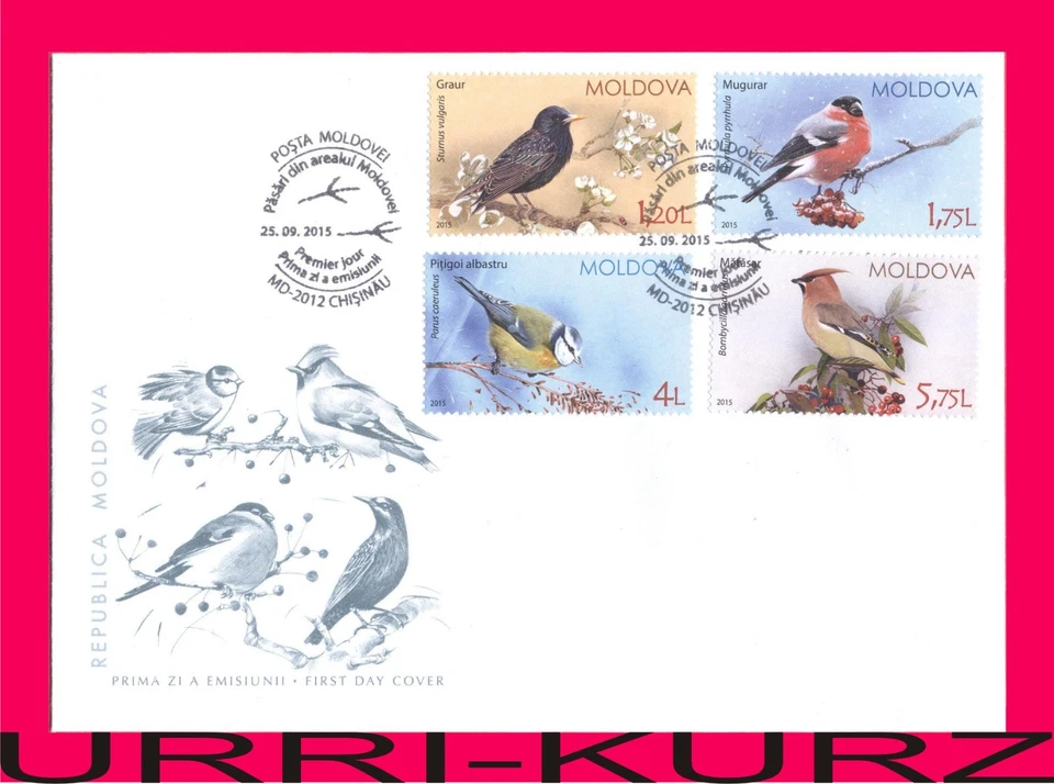 MOLDOVA 2015 Nature Fauna Birds Starling Bullfinch Tit Waxwing Sc878-881 FDC - Image 1 of 1