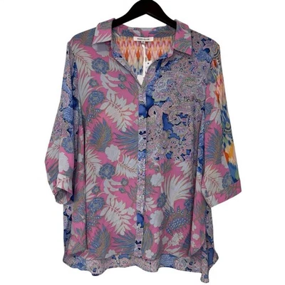 Розовый и оливковый цветочный на пуговицах верхний женский 1X розовый синий галстук с узором пейсли легкий - Изображение 1 из 4