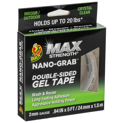 Двухсторонняя гелевая лента Duck Brand Max Strength Nano-Grab: 0,94 дюйма x 5 футов прозрачный - Изображение 1 из 4