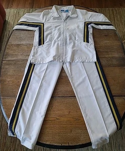 Vintage Y2K 90s MTA Sport Damen Trainingsanzug weiß blau gold Streifen Streetwear  - Bild 1 von 24