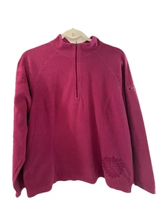 LL Bean XL Pink Raspberry Lightweight Fleece Pullover Embossed Flower 48 in bust - Picture 1 of 9