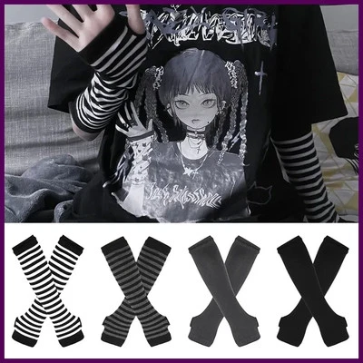 Black Punk Long Fingerless Gloves Cuff for Women Men Outdoor Hip-hop Glove Elbow - Image 1 of 4