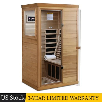 Far Infrared Sauna Room Red Cedar 1Person Indoor Sauna Detox Spa 1050W Left Door - Image 1 of 4