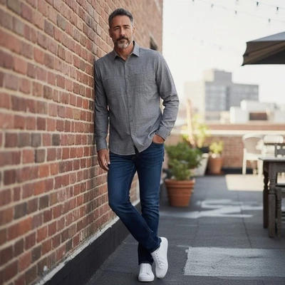 Express Button Down Shirt Men's Large Fitted Blueish Gray Long Sleeve Cotton NWT - Image 1 of 4