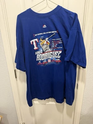 Texas Rangers Shirt Adult 3XLT Blue Ivan Rodriguez 2017 Hall Of Fame Mens - Image 1 of 4
