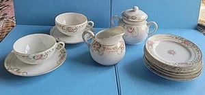 VTG Nippon Miniture Tea Set Rose w Gold Trim Porcelain Plates Creamer Sugar EUC - Picture 1 of 14