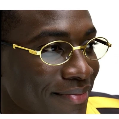 Retro Oval 90s Metal Sunglasses Men Gold Clear Glasses 2025 Trendy Chic Narrow - Image 1 of 4