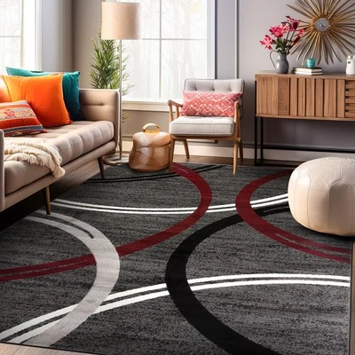 Tapete de área Rugshop moderno design de círculos abstratos tapetes vermelhos tapete para sala de estar - Imagem 1 de 2