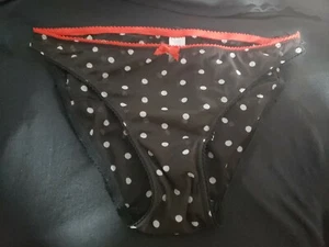 Vtg Victorias Secret Black Polka Dot Ruffled Panties Red Trim Sz S Sexy Rare - Picture 1 of 4