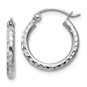 14k White Gold Diamond Cut Hoop Earrings (2mm), All Sizes - Picture 1 of 23