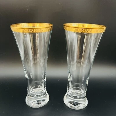 Circleware Classique Pilsner 10 oz Copos de Cerveja Alta com Aro Dourado 7 Polegadas Conjunto de 2 - Imagem 1 de 4