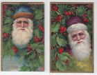 2 Santa German Postcard Vintage "Christmas Greetings"  Rare Holly Ser 1480 Gold