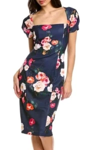 Alexia Admor Sheath Dress Women's Small Floral Puff Sleeve Square Neck New Tags - Picture 1 of 6