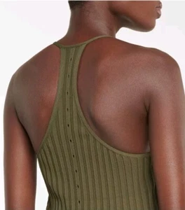 $193 Helmut Lang Slash Tank Top Olive Green Size Small Super Stretchy - Picture 1 of 10