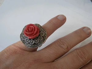 Anello argento 925 e rosa in resina 21 gr SPLENDIDO ELEGANTE - Foto 1 di 1