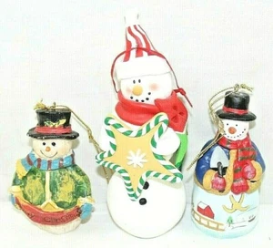  SNOWMAN Christmas Ornaments "Hand Made and Hand Painted" Happy Holidays 3 lot - Picture 1 of 2